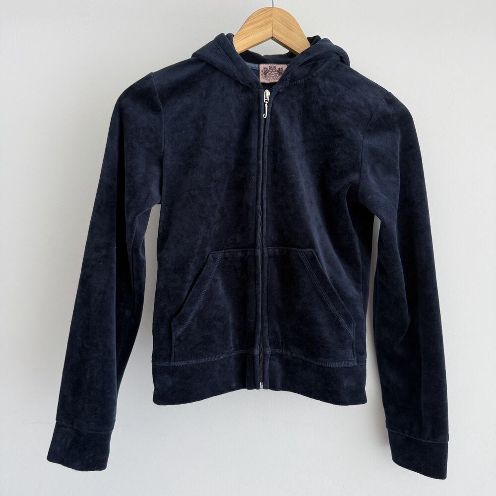 Juicy Couture Y2K Velour Track Jacket Medium Black Zip Up Hoodie USA Sweater - Picture 3 of 10